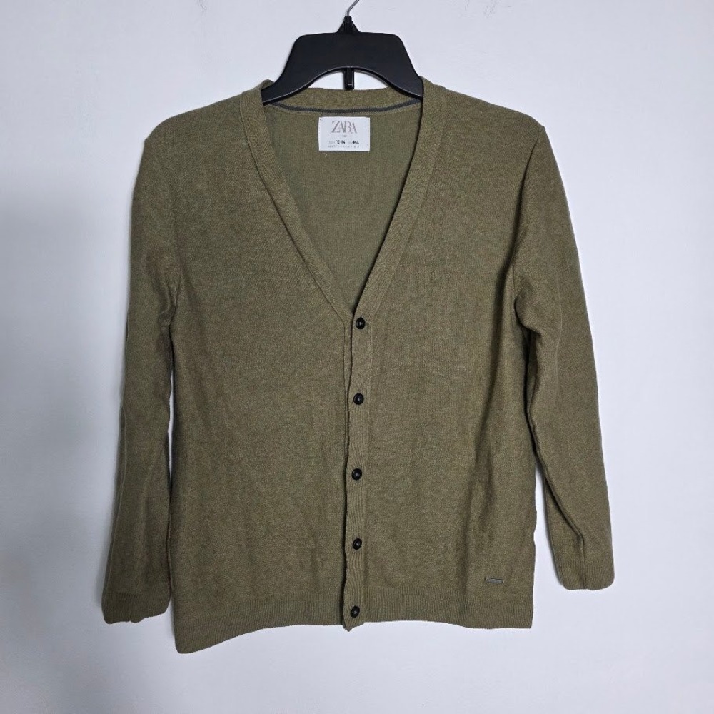Zara Kids Olive‎ Green Cardigan V Neck Button Front Sweater 13-14 Years